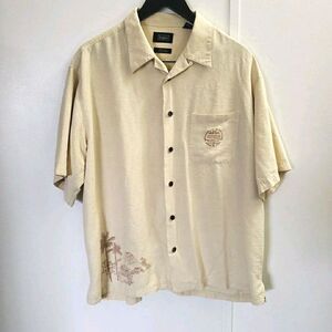 Haggar Men's 100% Silk Tan/Taupe Shirt Resort Coastal Relaxed Island Style Sz XL
